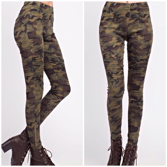 LAST2️⃣//OLIVE CAMO MOTO SIDE ZIP LEGGINGS/PANTS - Picture 3 of 7